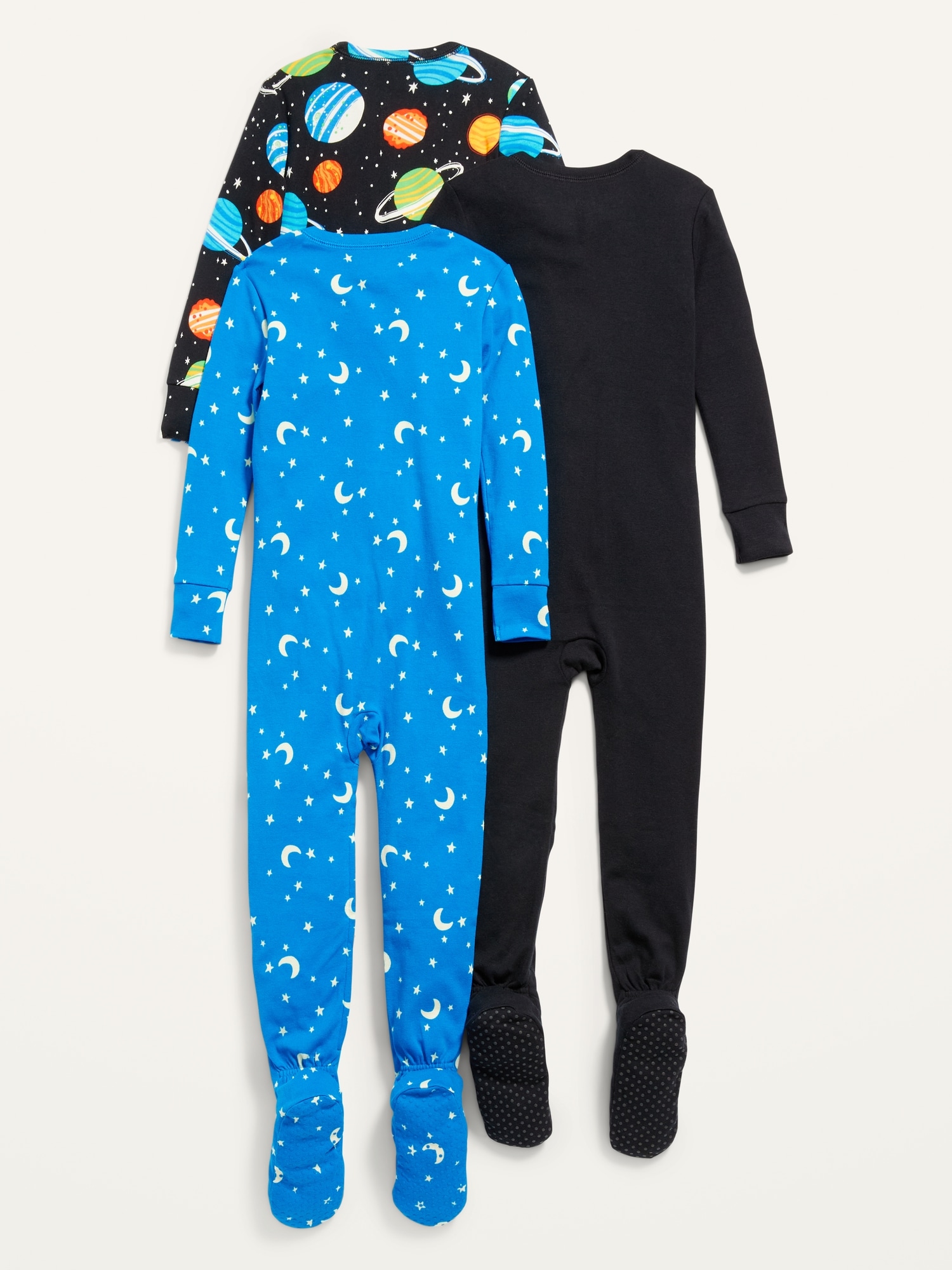Unisex 2-Way-Zip Printed Footie Pajama One-Piece 3-Pack for