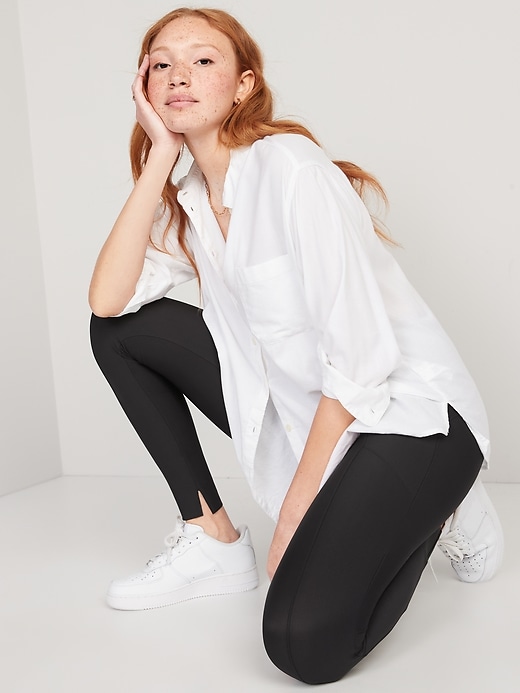 Image number 3 showing, High-Waisted PowerSoft Pintucked Side-Slit 7/8 Leggings