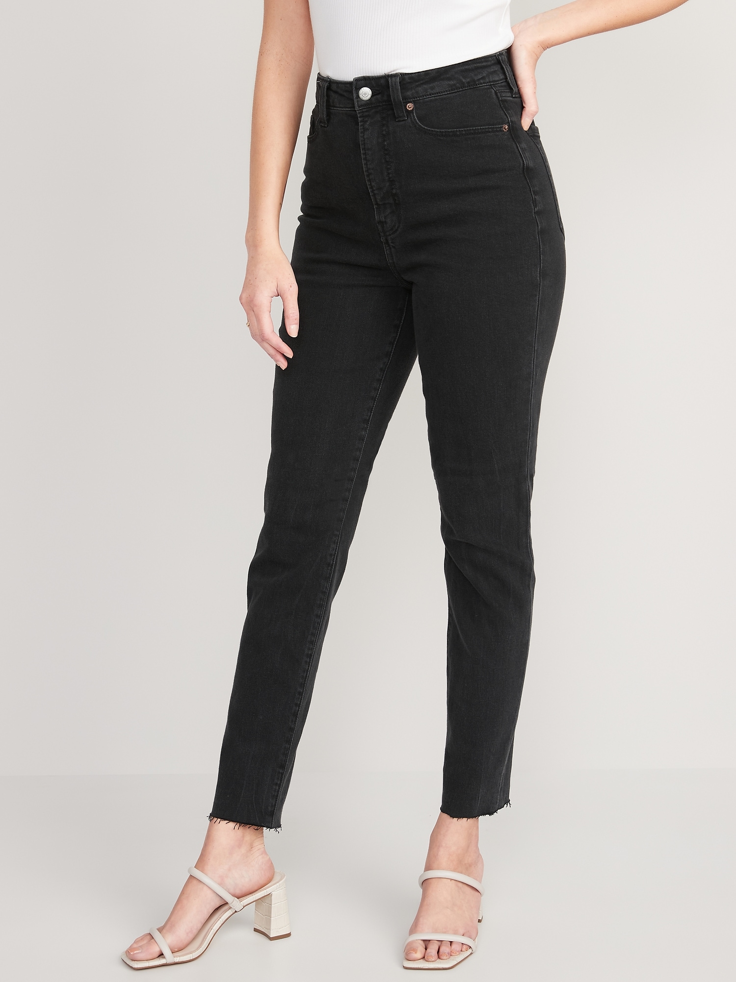 Old Navy Higher High-Waisted OG Straight Cut-Off Black Ankle Jeans for Women black. 1