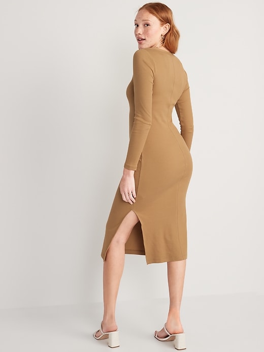 Image number 2 showing, Rib-Knit Henley Midi Dress