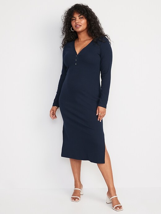 Image number 5 showing, Rib-Knit Henley Midi Dress