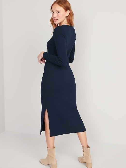 Image number 2 showing, Rib-Knit Henley Midi Dress