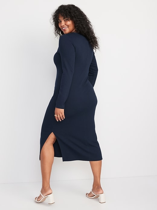 Image number 6 showing, Rib-Knit Henley Midi Dress