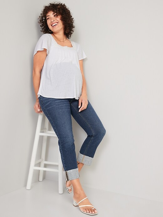 Image number 3 showing, Maternity Full Panel Raw-Edge Cuff Boyfriend Straight Jeans