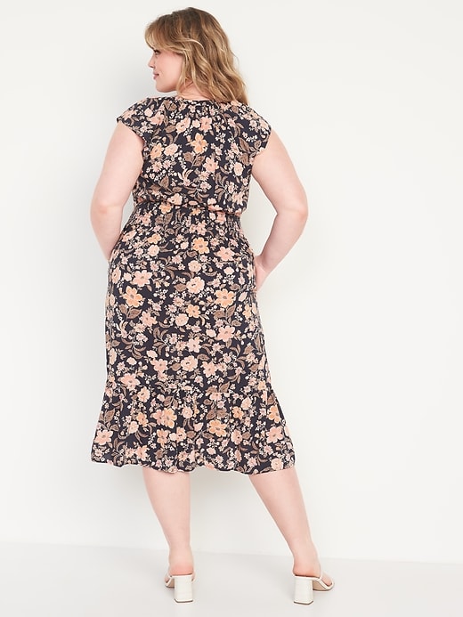 Image number 8 showing, Waist-Defined Flutter-Sleeve Smocked Floral Midi Dress