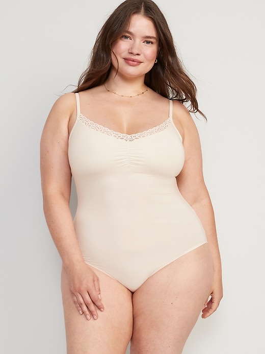 Image number 7 showing, Lace-Trimmed Supima® Cotton-Blend Cheeky Bodysuit for Women