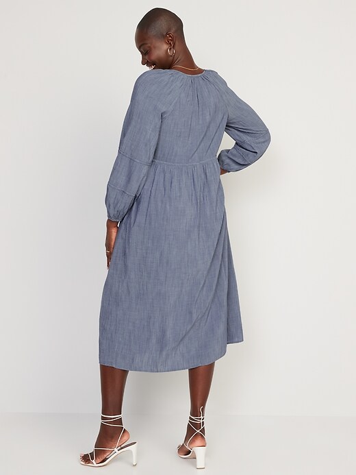 Image number 6 showing, Long-Sleeve Chambray All-Day Midi Swing Dress