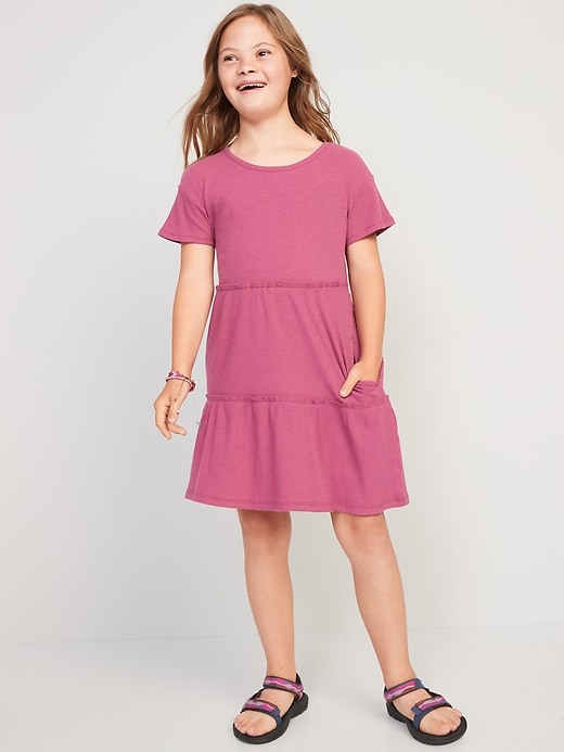 Old Navy Rib-Knit Tiered Short-Sleeve Dress for Girls. 1