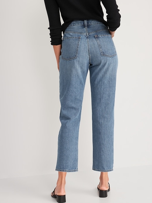 Image number 2 showing, High-Waisted Button-Fly Slouchy Straight Cropped Non-Stretch Cut-Off Jeans for Women