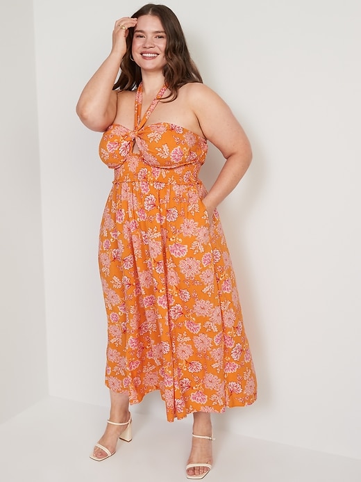 Image number 7 showing, Fit & Flare Sleeveless Halter Floral-Print Maxi Dress