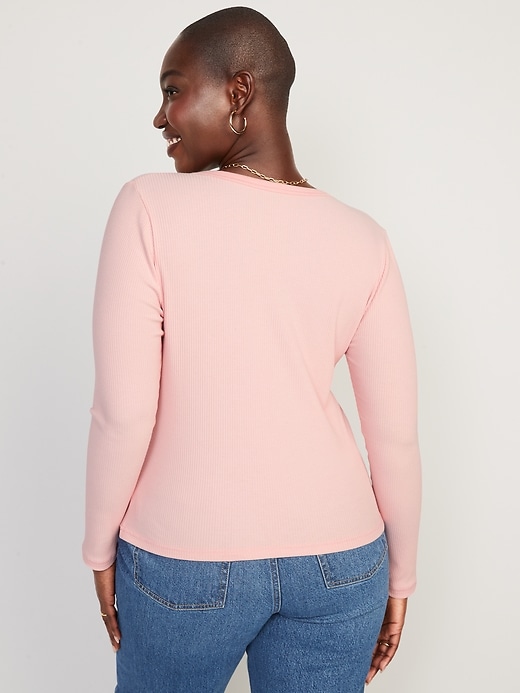 Fitted Long-Sleeve Rib-Knit Henley Top | Old Navy