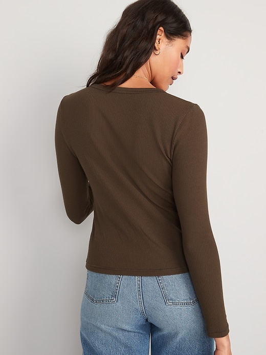 Image number 2 showing, Fitted Long-Sleeve Rib-Knit Henley Top for Women