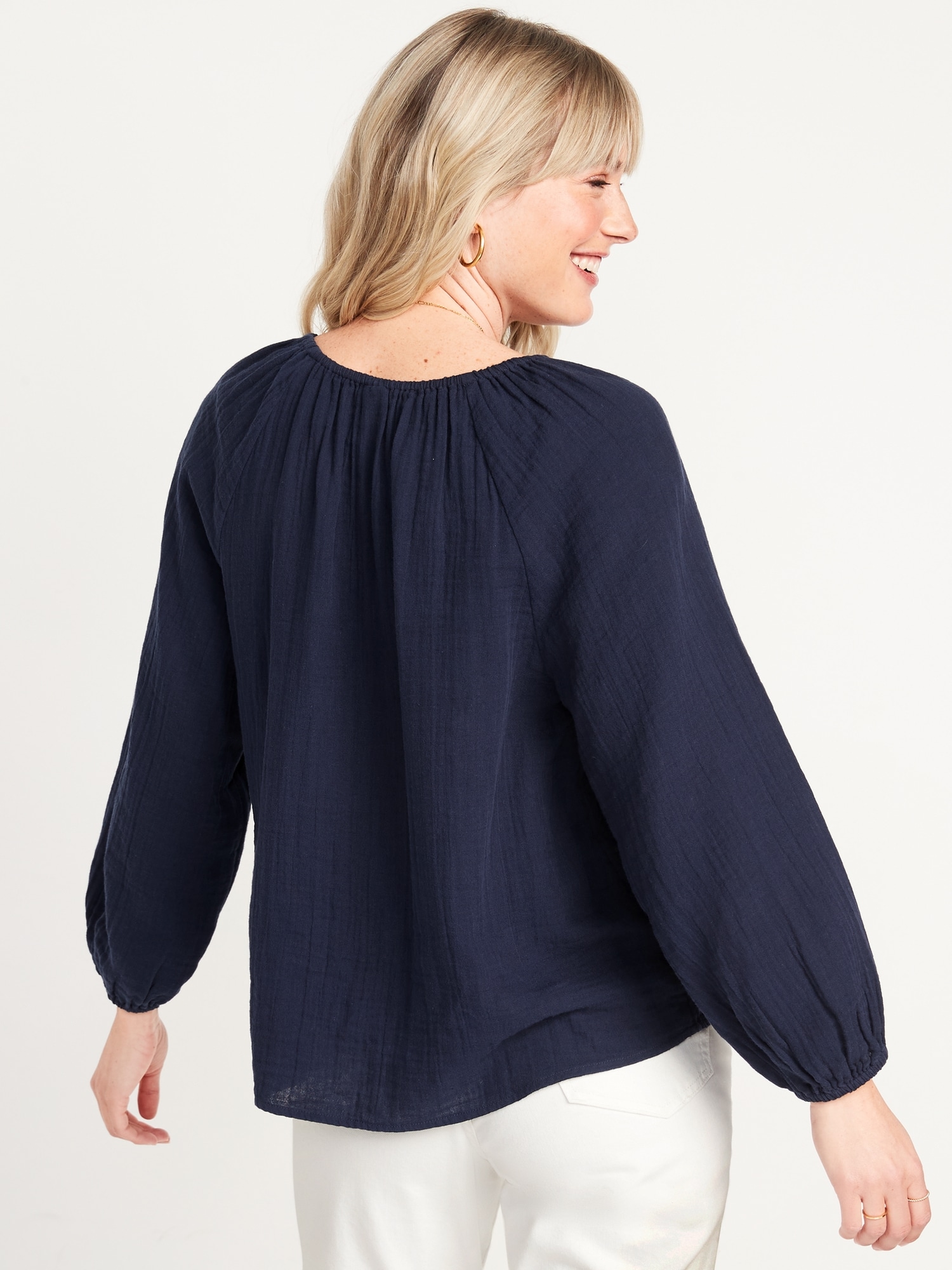 Shirred Double-Weave Blouse | Old Navy