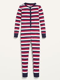 View large product image 4 of 4. Gender-Neutral Matching Stripe Snug-Fit One-Piece Pajamas for Kids