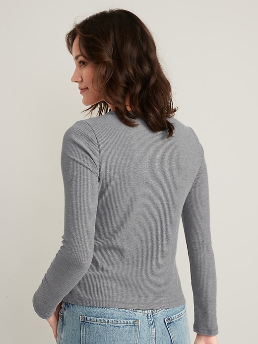 Image number 2 showing, Fitted Long-Sleeve Rib-Knit Henley Top