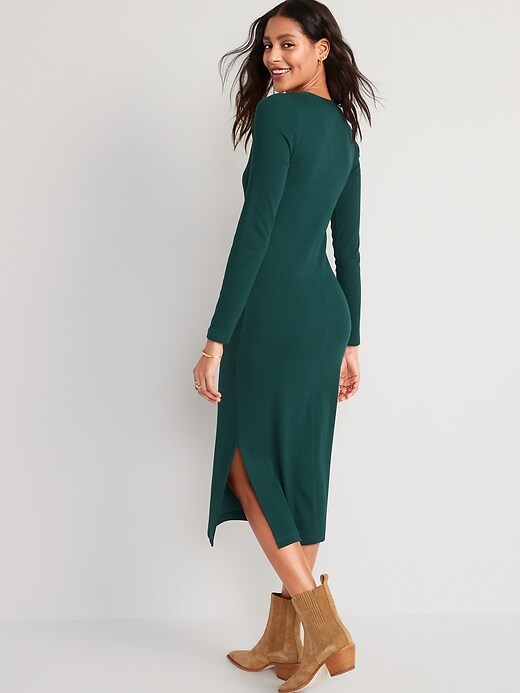 Image number 2 showing, Rib-Knit Henley Midi Dress