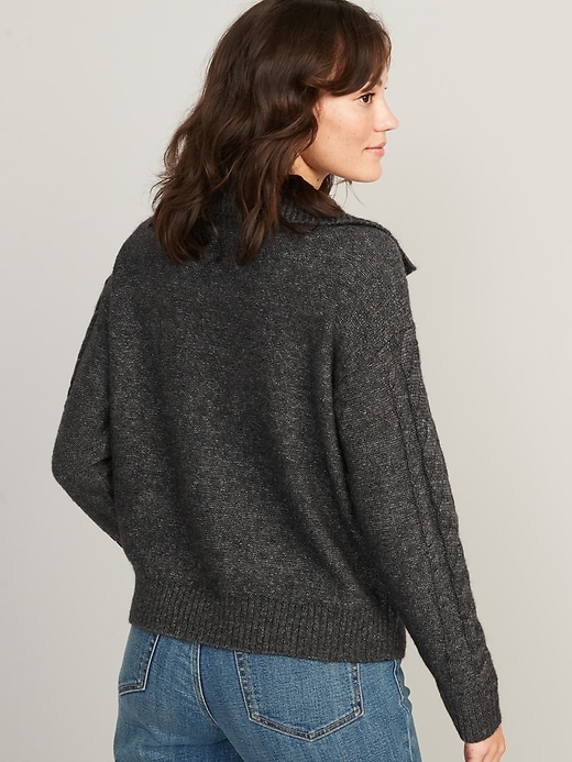 Image number 2 showing, Heathered Button-Front Cable-Knit Sweater for Women