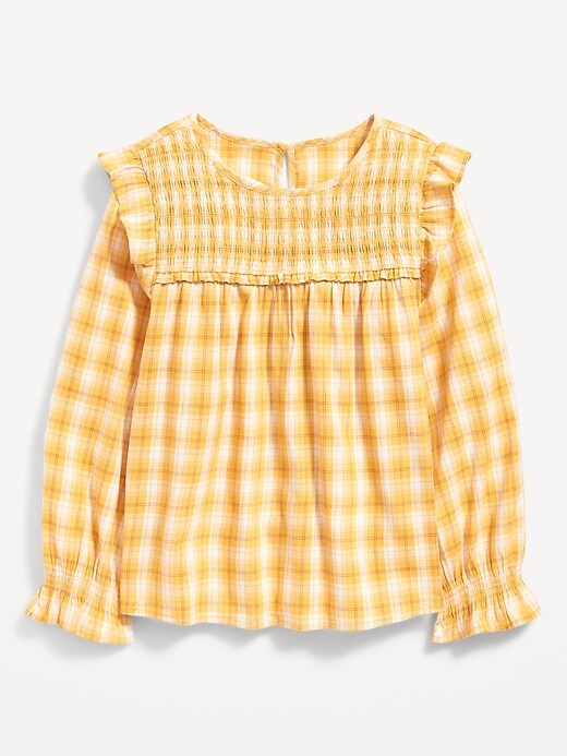 View large product image 1 of 2. Long-Sleeve Ruffle-Trim Smocked Top for Girls