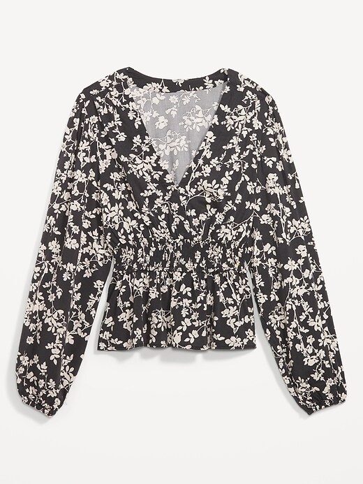 Image number 4 showing, Puff-Sleeve Floral Smocked Peplum Blouse