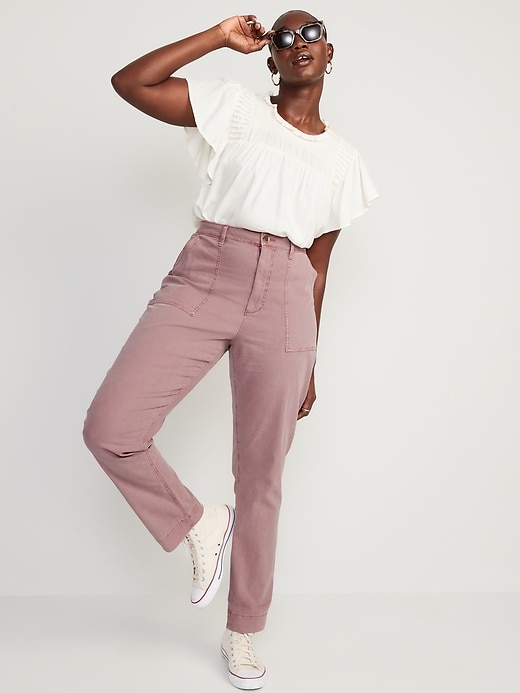 Image number 3 showing, High-Waisted Straight Canvas Workwear Pants for Women