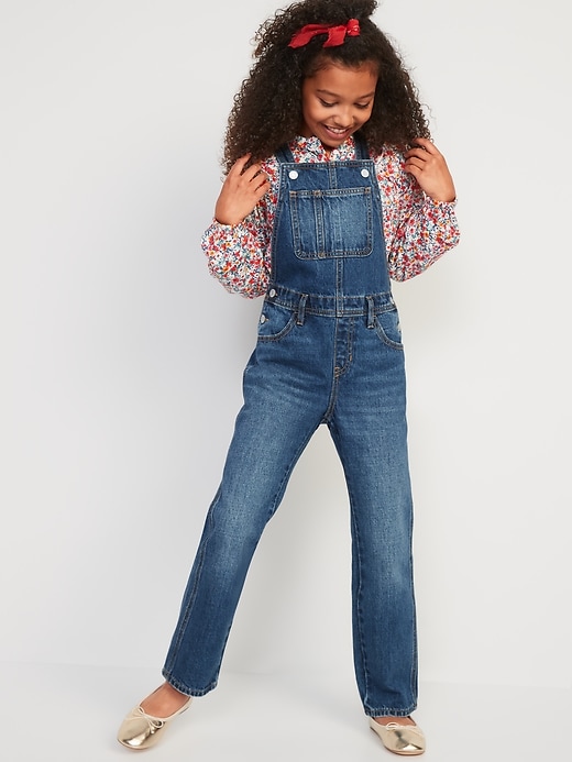 View large product image 1 of 4. Slouchy Straight Dark-Wash Jean Overalls for Girls