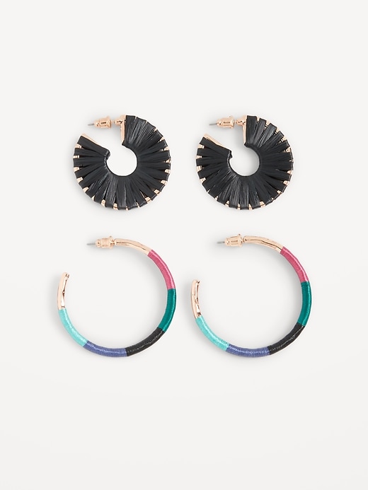 View large product image 1 of 1. Mixed-Material Hoop Earrings 2-Pack for Women