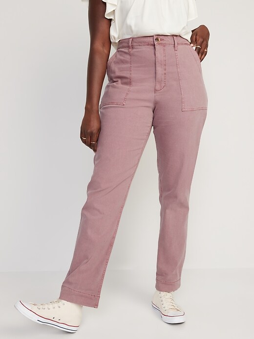 Image number 5 showing, High-Waisted Straight Canvas Workwear Pants for Women