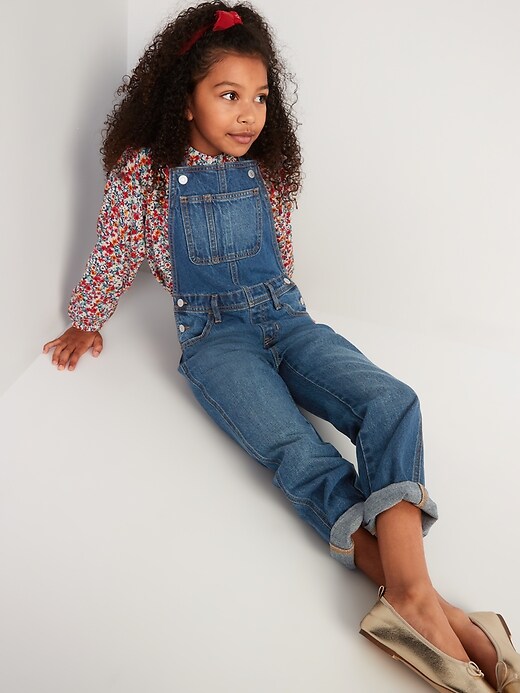 View large product image 2 of 4. Slouchy Straight Dark-Wash Jean Overalls for Girls