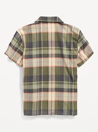 View large product image 3 of 4. Short-Sleeve Matching Plaid Linen-Blend Shirt for Boys