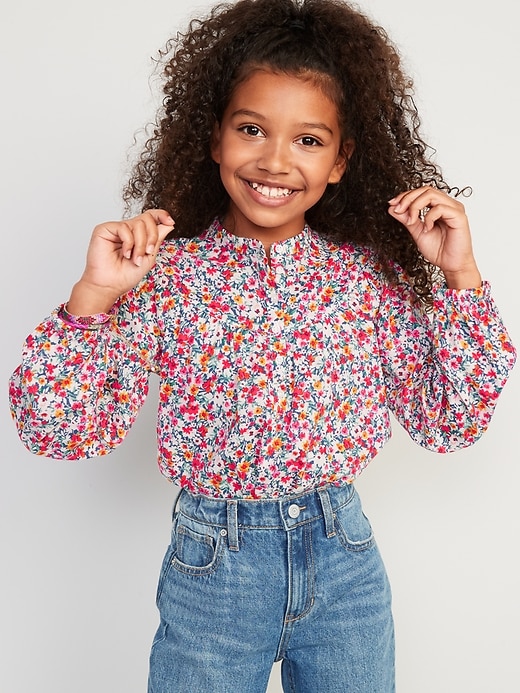 Old Navy Long-Sleeve Button-Front Printed Top for Girls. 1