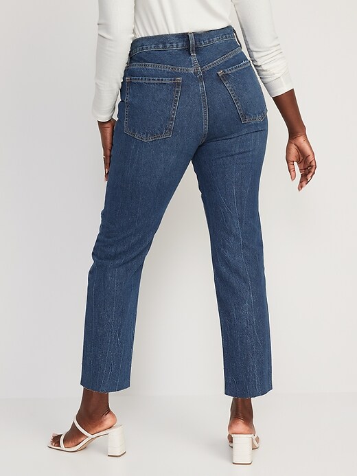 Image number 6 showing, Extra High-Waisted Button-Fly Sky-Hi Straight Cut-Off Non-Stretch Jeans for Women