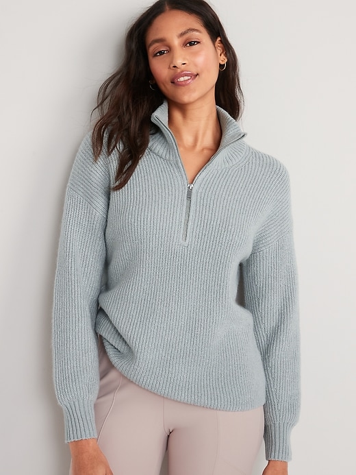 Image number 1 showing, Rib-Knit Quarter-Zip Sweater for Women