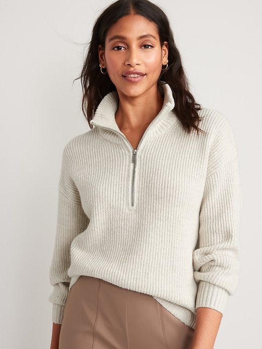 Image number 1 showing, Rib-Knit Quarter-Zip Sweater for Women