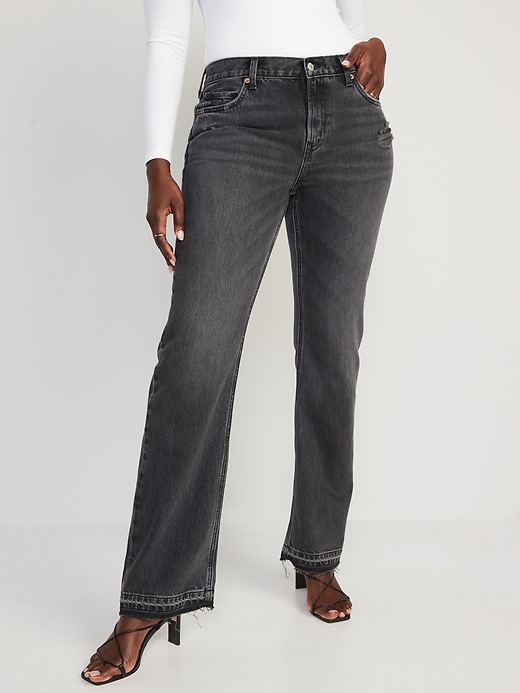 Image number 5 showing, Mid-Rise Slouchy Boot-Cut Black Non-Stretch Cut-Off Jeans for Women