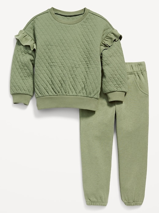 View large product image 1 of 1. Quilted Ruffle-Trim Sweatshirt and Jogger Sweatpants Set for Toddler Girls