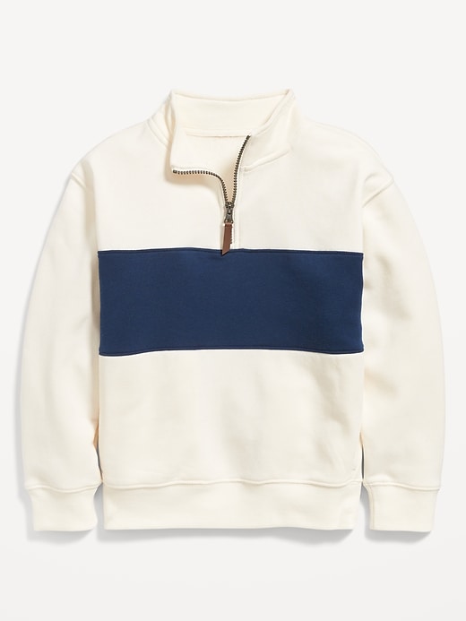 View large product image 2 of 3. Long-Sleeve Color-Blocked Quarter-Zip Sweatshirt for Boys