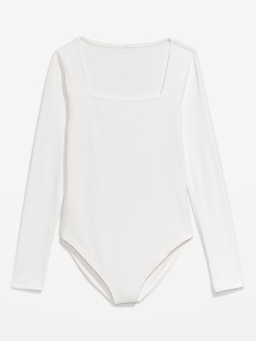 Image number 4 showing, Long-Sleeve Square-Neck Rib-Knit Bodysuit for Women