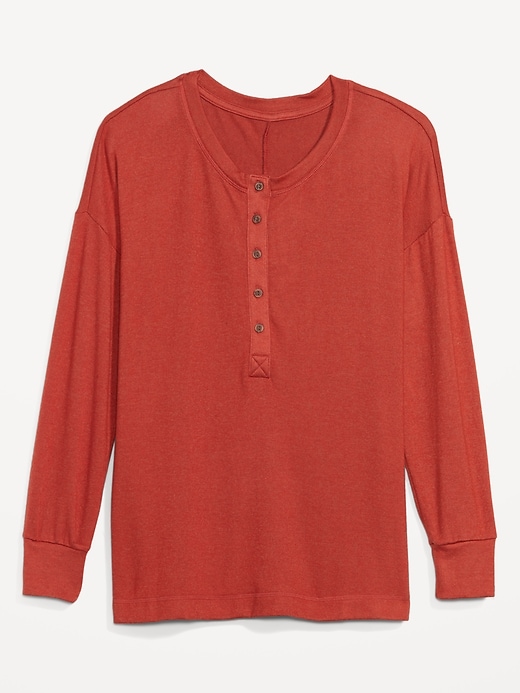 Image number 4 showing, Long-Sleeve Plush-Knit Henley Tunic T-Shirt for Women