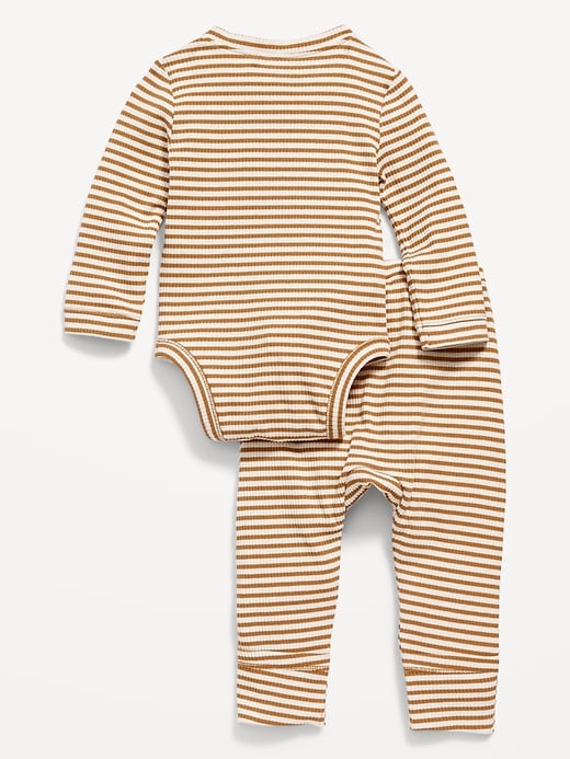 View large product image 2 of 3. Unisex 2-Piece Rib-Knit Henley Bodysuit and Leggings Layette Set for Baby