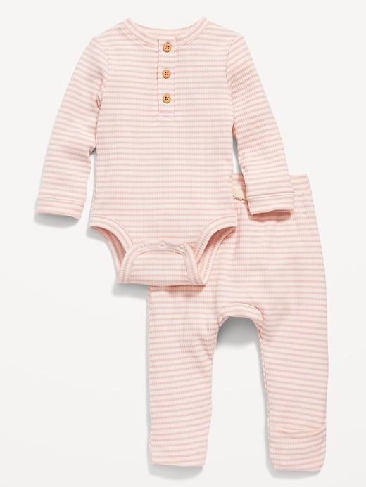 Old Navy Unisex 2-Piece Rib-Knit Henley Bodysuit and Leggings Layette Set for Baby. 1