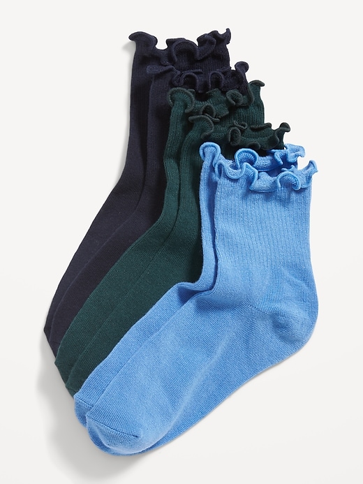 View large product image 1 of 1. Ruffle-Cuff Quarter-Crew Socks 3-Pack for Girls