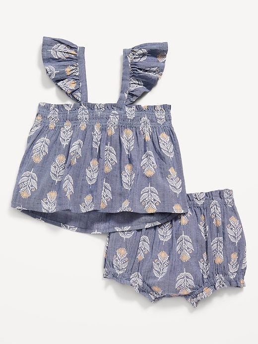 View large product image 2 of 3. Ruffle-Sleeve Printed Top & Bloomer Shorts for Baby