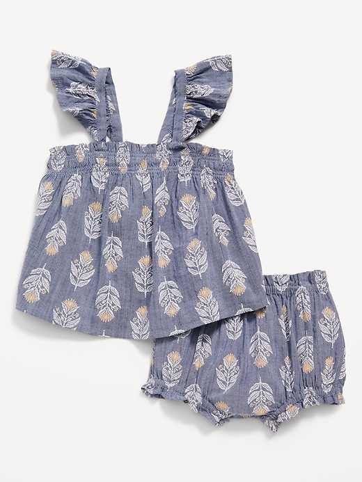 View large product image 1 of 3. Ruffle-Sleeve Printed Top & Bloomer Shorts for Baby