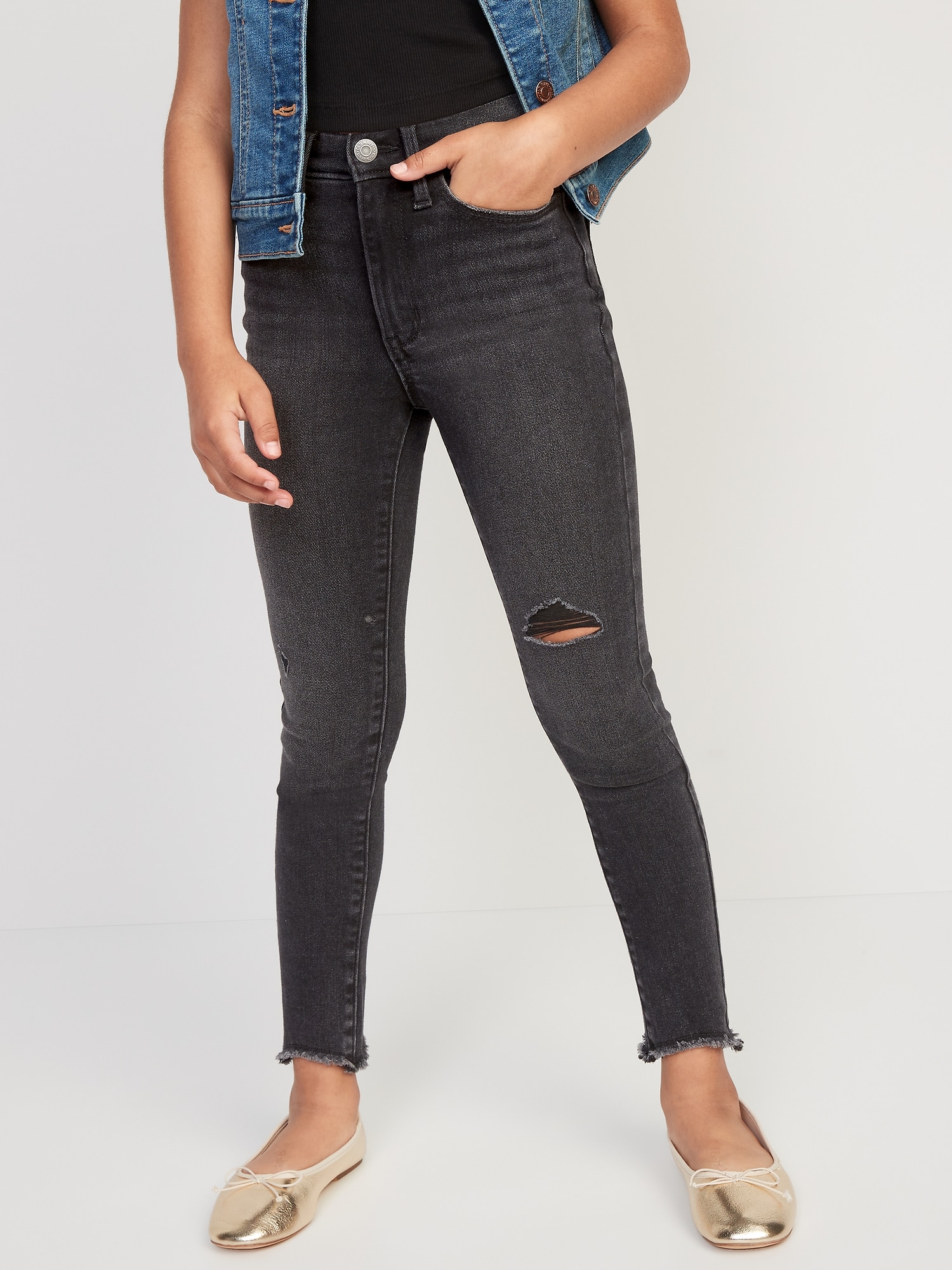 Extra High-Waisted Rockstar 360° Stretch Ripped Jeggings for Girls