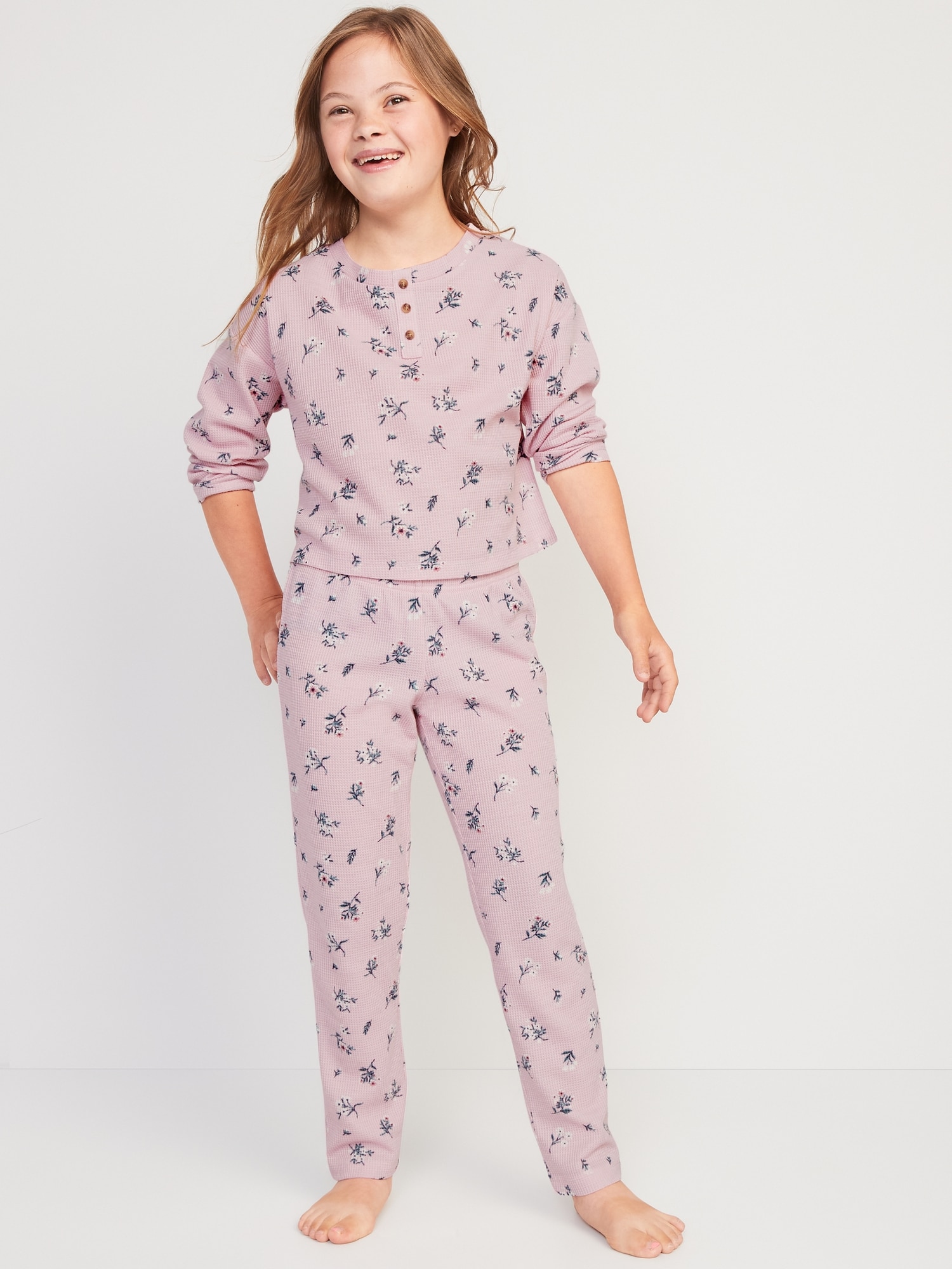 Old Navy Long-Sleeve Thermal-Knit Henley Pajama Set for Girls