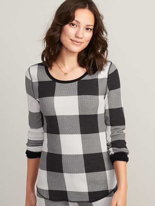 Old Navy Women's Printed Thermal-Knit Long-Sleeve Pajama Top (various sizes in black buffalo plaid)
