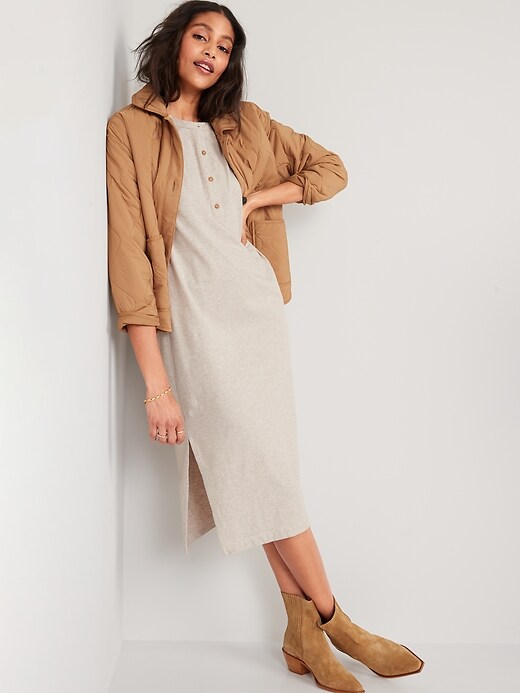 Image number 3 showing, Short-Sleeve Henley Midi Shift Dress for Women