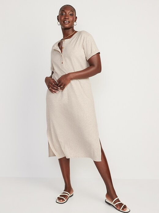 Image number 5 showing, Short-Sleeve Henley Midi Shift Dress for Women