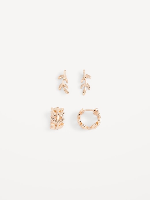 View large product image 1 of 1. Gold-Toned Leaf Stud Earrings 2-Pack for Women