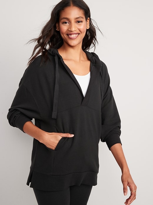 Image number 1 showing, Live-In Cozy-Knit French-Terry Tunic Hoodie